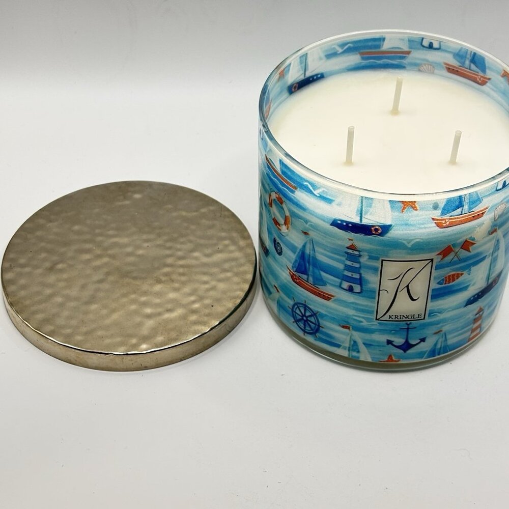 Kringle Candle Salt Water Taffy 3 Wick Painted Jar Soy Candle Nautical Boat 14oz - Picture 5 of 13